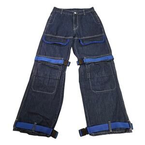 SHEIN Women’s Blue Denim Utility Pants with Buckle Straps Size 6 Medium